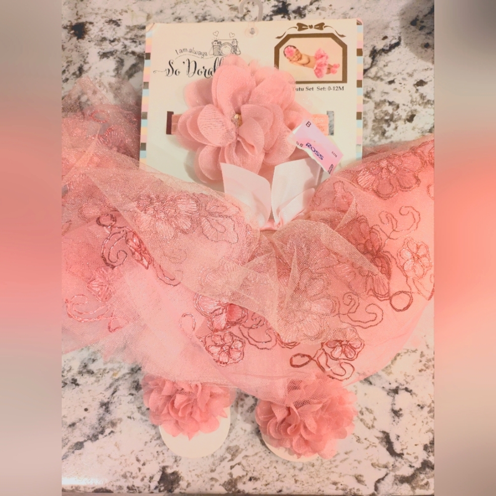Baby girl tutu, headband, slipper set size 0 NB - 12 months